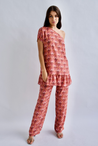 One shoulder tunic and pants set "Bardo" digital print