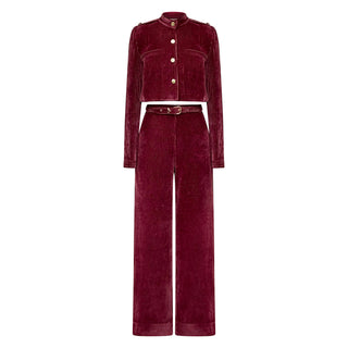 “Lucia” Cropped Corduroy Jacket in Raspberry