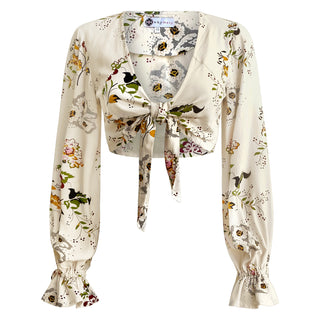 Vintage floral tie top with bell sleeves "Floral Fantasy"