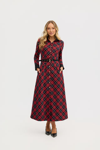 "Marion" Plaid Classic A-LIne Midi Dress