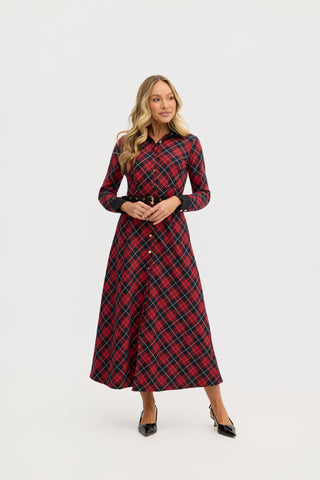 "Marion" Plaid Classic A-LIne Midi Dress