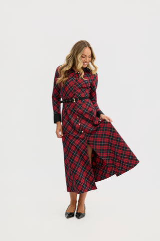 "Marion" Plaid Classic A-LIne Midi Dress