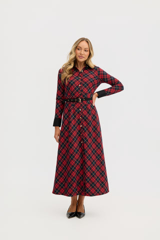 "Marion" Plaid Classic A-LIne Midi Dress