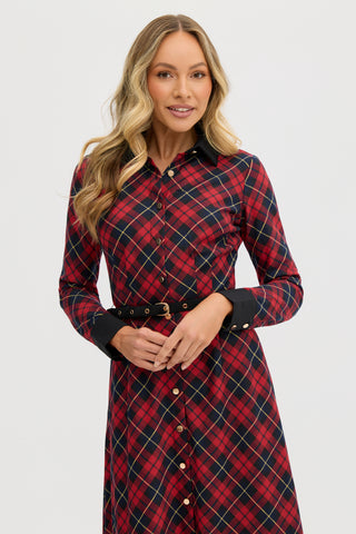 "Marion" Plaid Classic A-LIne Midi Dress