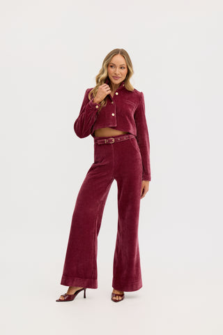 “Lucia” Cropped Corduroy Jacket in Rasberry