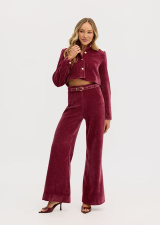“Lucia” Cropped Corduroy Jacket in Raspberry