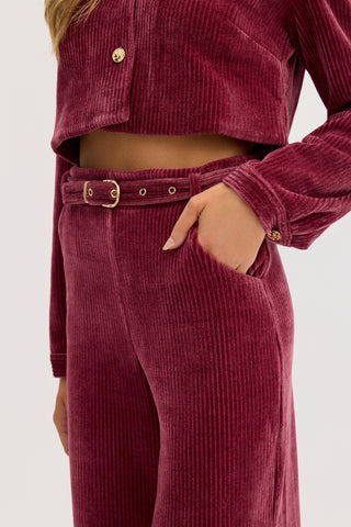 “Lucia” Cropped Corduroy Jacket in Rasberry