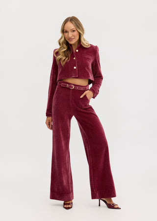 “Lucia” Cropped Corduroy Jacket in Raspberry