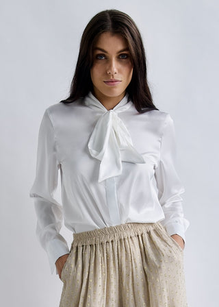 Silky White Long Sleeve Blouse
