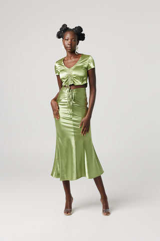 Shimmer Satin Skirt Green
