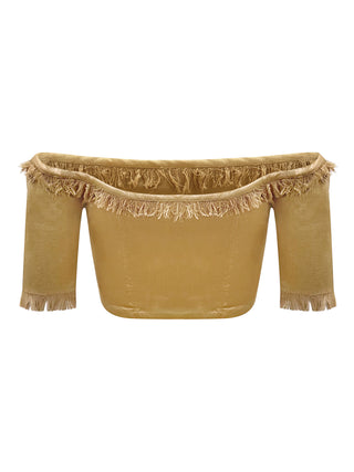 Off the Shoulder Gold Velvet Crop Top with 3/4 Sleeves "Harmonia"