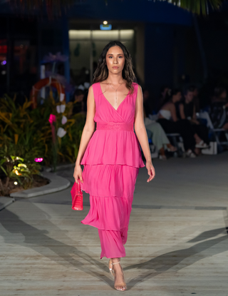 Why Mary "Allure" Hot Pink Layered Maxi Dress