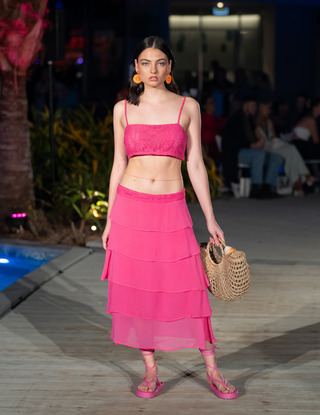 Hot Pink Layered Midi Skirt - Romancing Resort Skirt