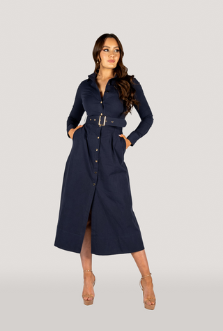 The "Kate" Shirt Dress Navy, Long Sleeves