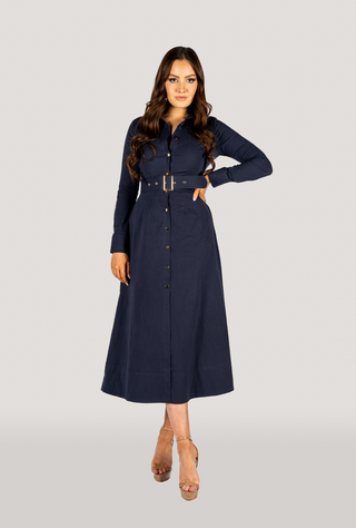 The "Kate" Shirt Dress Navy, Long Sleeves