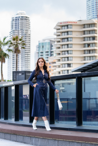 The "Kate" Shirt Dress Navy, Long Sleeves