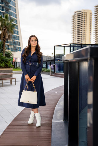 The "Kate" Shirt Dress Navy, Long Sleeves