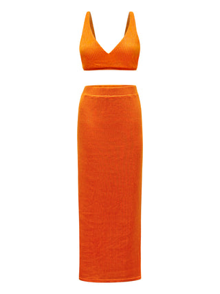 "Arancia" Orange Crop Top & Maxi Pencil Skirt