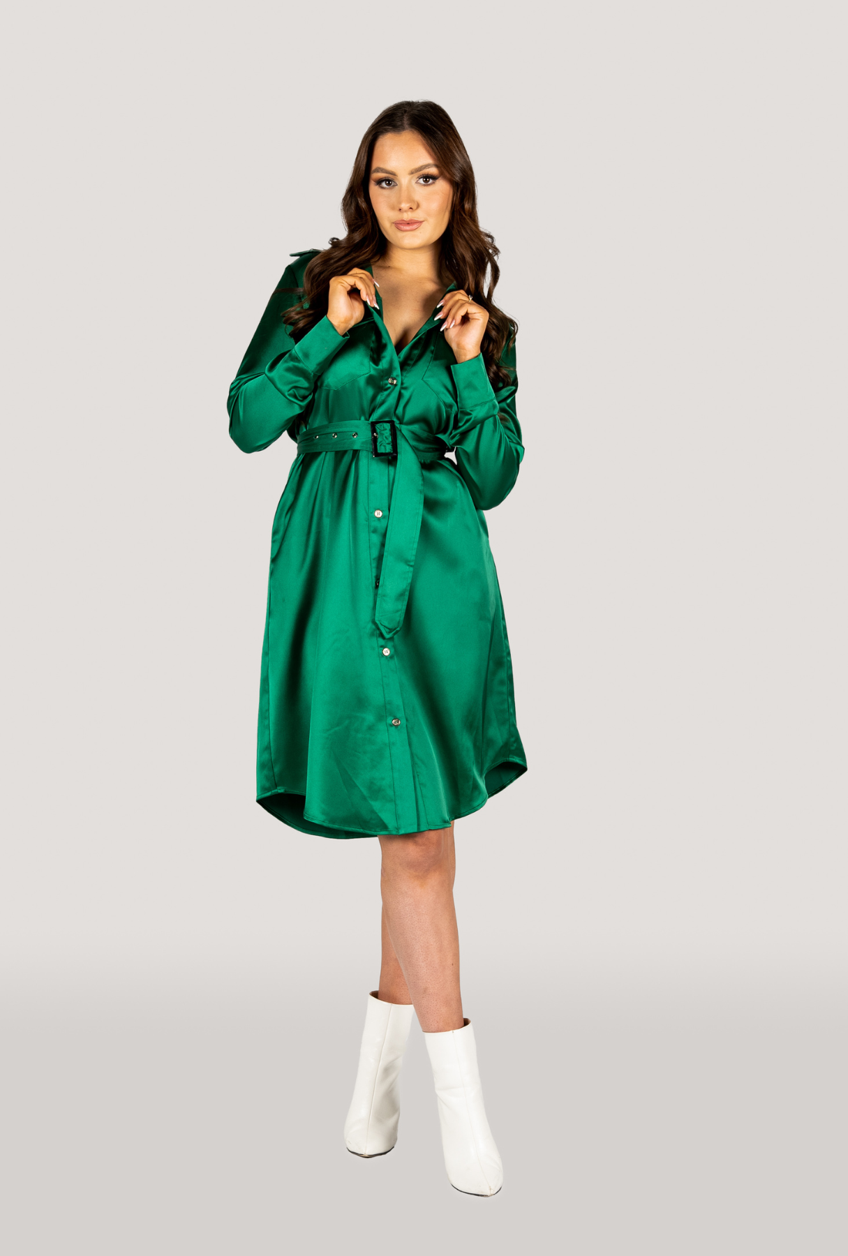 Why Mary "Jackie" Trench Coat Dress Emerald Green Why Mary "Jackie" Trench Coat Dress Emerald Green