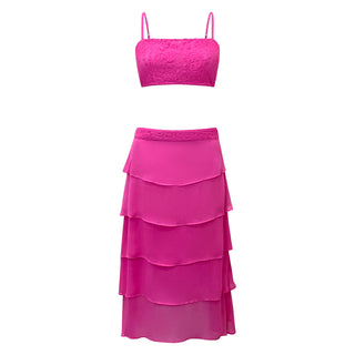 Hot Pink Layered Midi Skirt - Romancing Resort Skirt