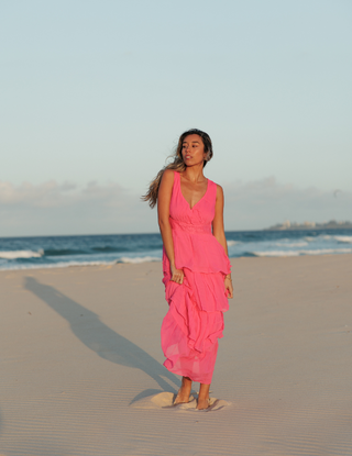 Why Mary "Allure" Hot Pink Layered Maxi Dress