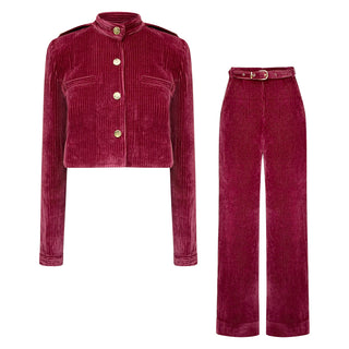 “Lucia” Cropped Corduroy Jacket in Raspberry