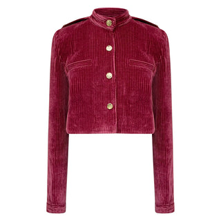 “Lucia” Cropped Corduroy Jacket in Raspberry