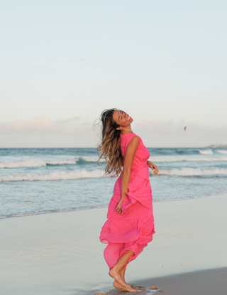 Why Mary "Allure" Hot Pink Layered Maxi Dress