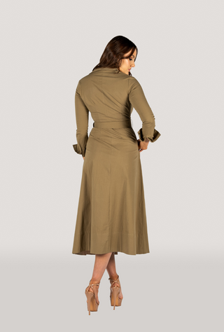 Khaki Two Tone Long Sleeves Shirt Dress - Kate