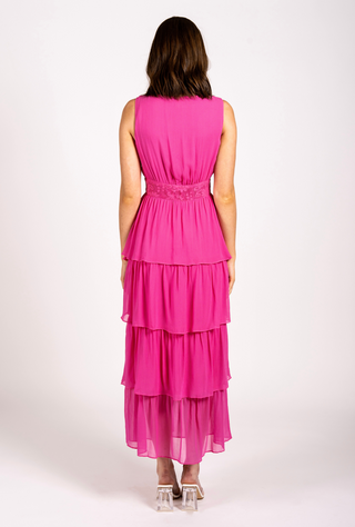Why Mary "Allure" Hot Pink Layered Maxi Dress