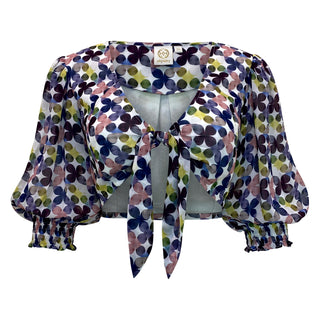 Floral Print Tie Top with Puffed Sleeve - Shining Star