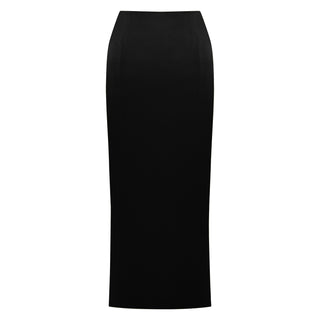 “Cleo” Black Satin Long Slit Skirt