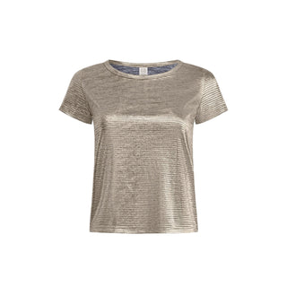 "Rhea" Metallic Knit T-Shirt in Gold