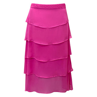 Hot Pink Layered Midi Skirt - Romancing Resort Skirt