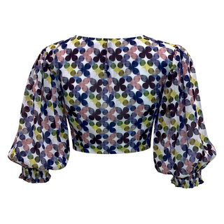 Floral Print Tie Top with Puffed Sleeve - Shining Star
