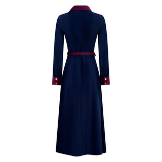 “Marion” A-Line Classic Midi Dress in Navy and Maroon