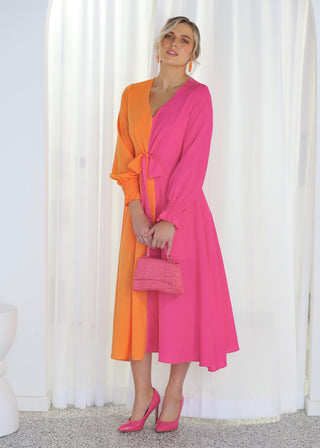 Pink & Orange "Calypso" Midi Dress