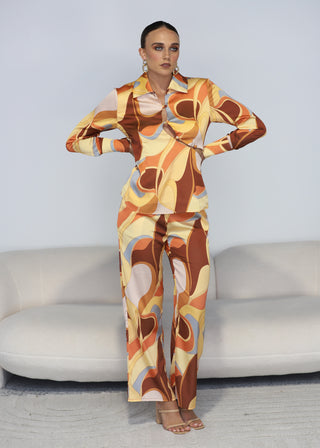 "Marisa" Retro Print Pants Suit