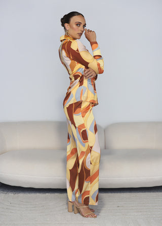 "Marisa" Retro Print Pants Suit