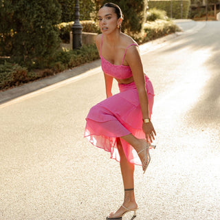 Hot Pink Layered Midi Skirt - Romancing Resort Skirt