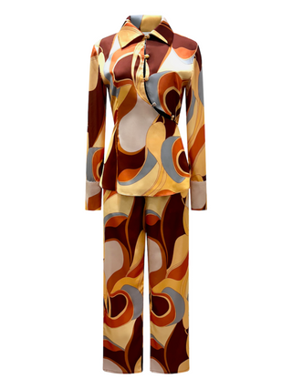 "Marisa" Retro Print Pants Suit