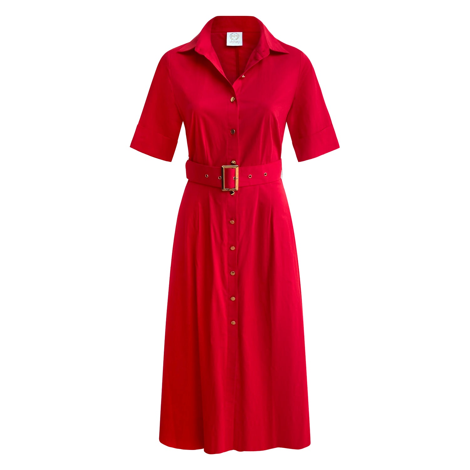 The "Kate" Midi Shirt Dress in Red Why Mary The "Kate" Midi Shirt Dress in Red Why Mary