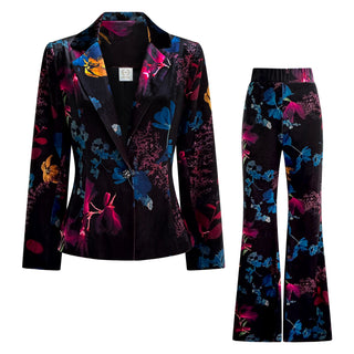 “Florencia” Tailored Floral Print Velvet Jacket
