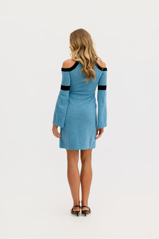 “Simona” Wool Knit Bodycon Dress in Blue