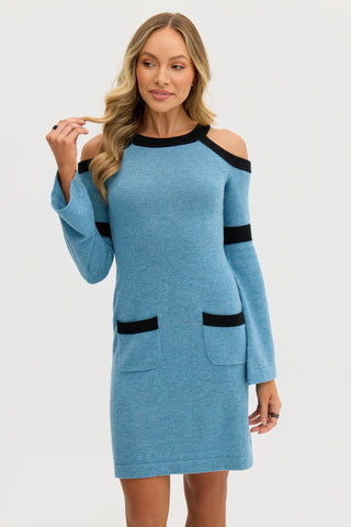 “Simona” Wool Knit Bodycon Dress in Blue
