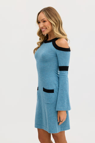 “Simona” Wool Knit Bodycon Dress in Blue