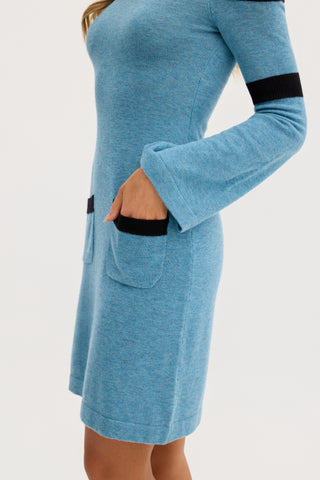 “Simona” Wool Knit Bodycon Dress in Blue
