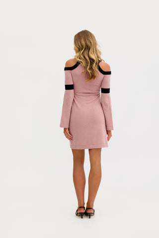 “Simona” Wool Knit Bodycon Dress in Dusty Pink