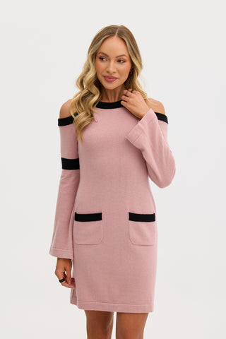 “Simona” Wool Knit Bodycon Dress in Dusty Pink