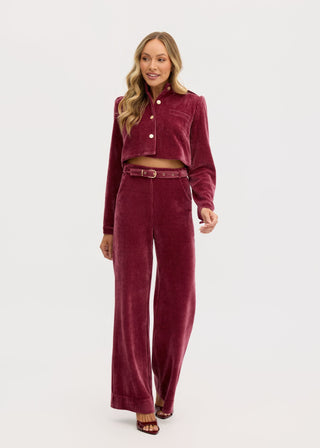 “Odessa” Stretch Corduroy High Waisted Pants in Raspberry
